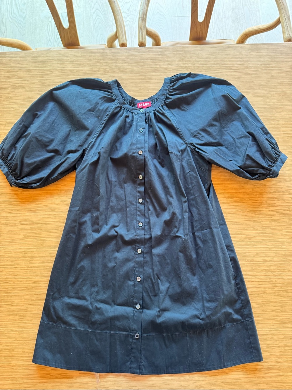 STAUD Navy Blue Puff-Sleeve Button-Front Mini Dress
